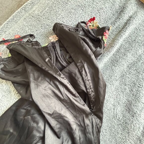 Y2K Slip Dress Small Babydoll Floral Satin Midi Dark Fairy Whimsigoth 18905 - Picture 6 of 7